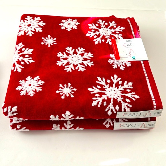 4pc Caro Home Snowflake Bath Towel Set - Holiday -  Winter Flurries -Red/W… - Picture 2 of 7